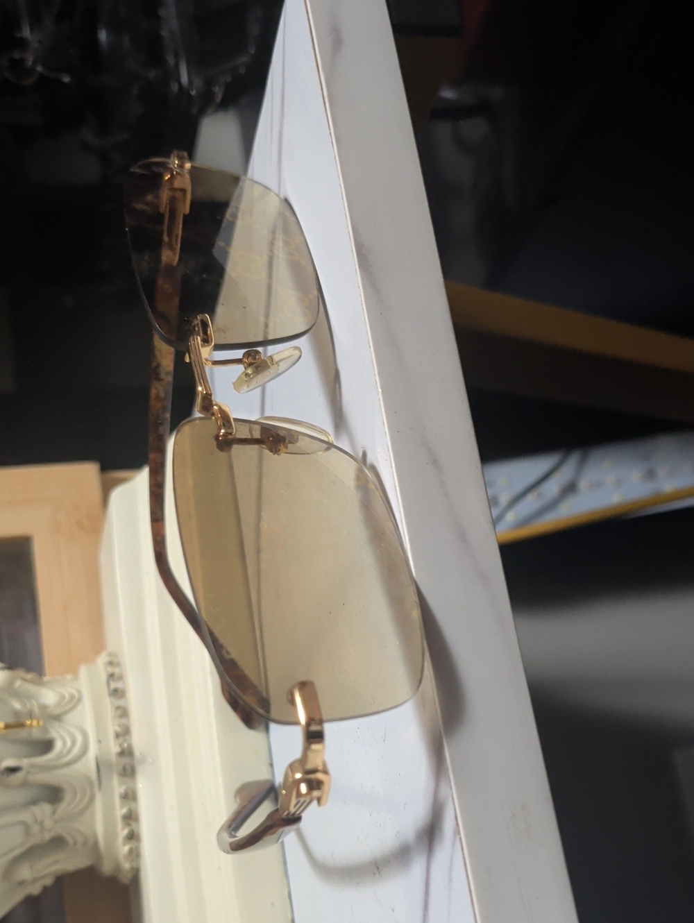 Gucci Men's Gold And Brown Sunglasses GG1221 004